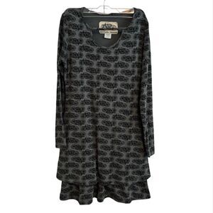 Effie's Heart Motorcycle Dress Gray Black Womens Large Long Sleeve Pocket Retro